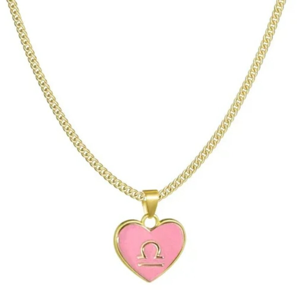 Gold Heart Libra Pendant Astrological Sign Necklace